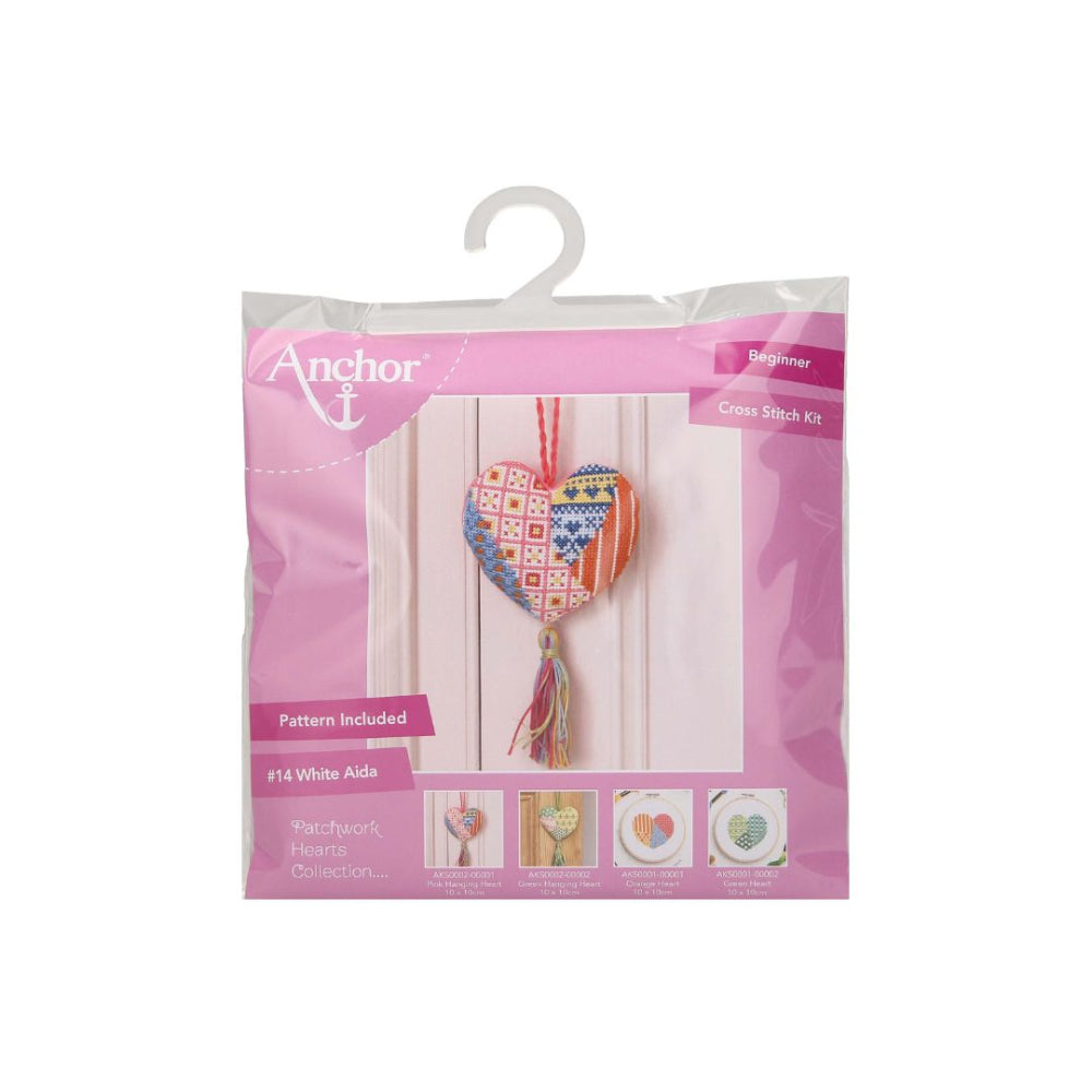 Anchor Cross Stitch Hanging Heart Decoration Kit Pink