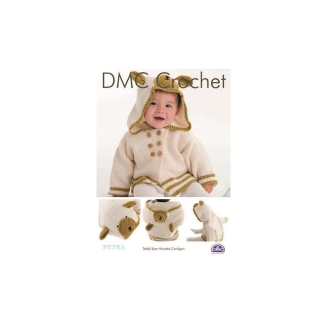 DMC Teddy Bear Hooded Crochet Baby Cardigan Pattern 15327