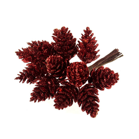 Glitter Pinecones Red