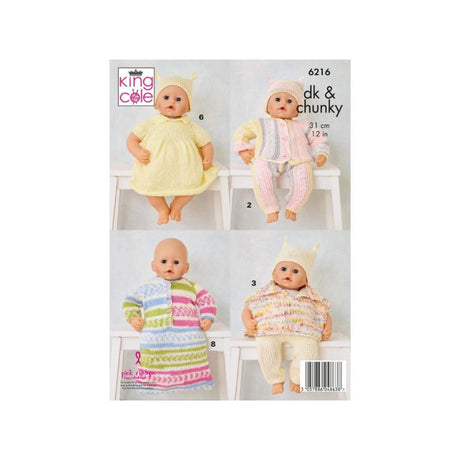 King Cole Doll Clothes Knitting Pattern 6216