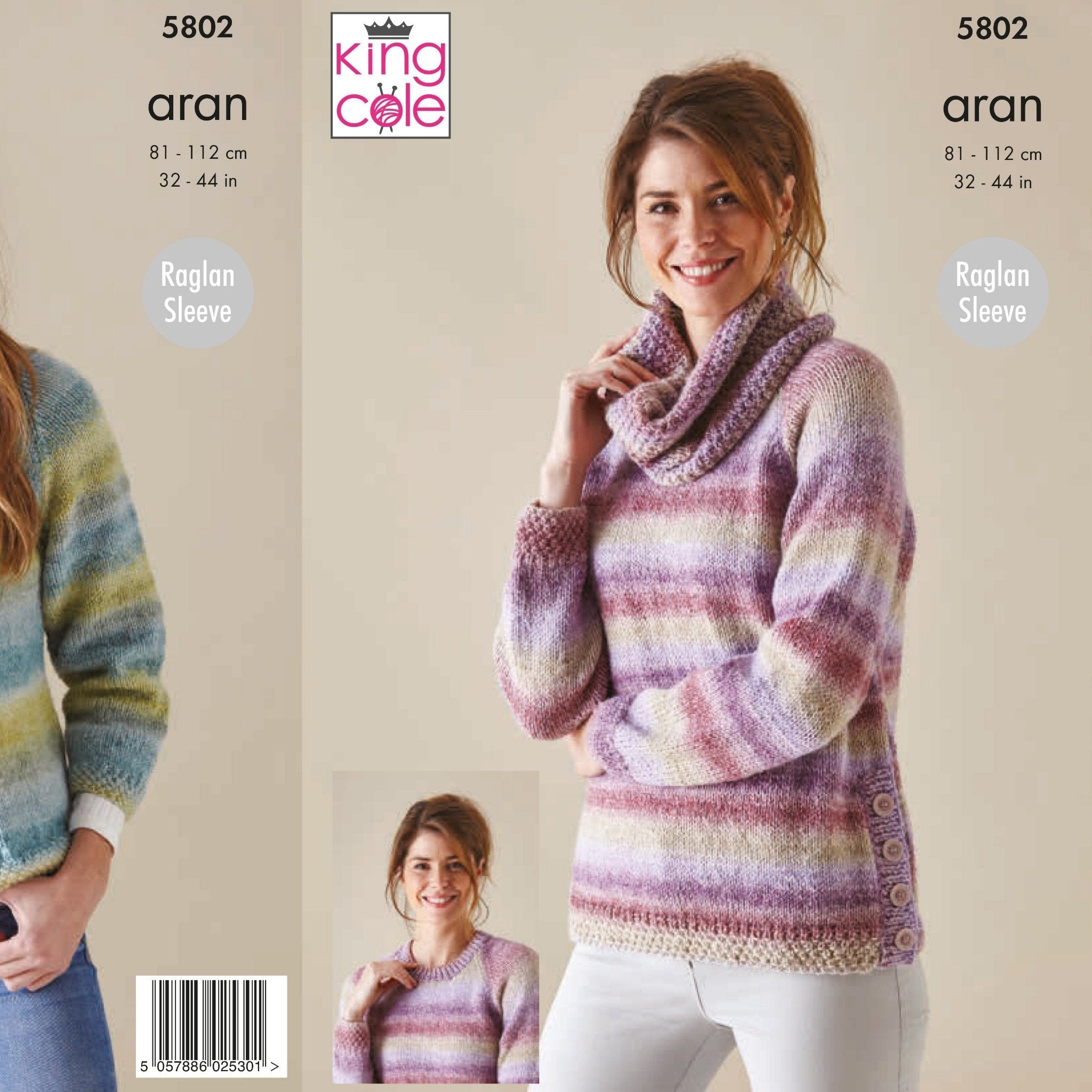 King Cole Aran Knitting Pattern - Ladies Sweater & Jacket (5298