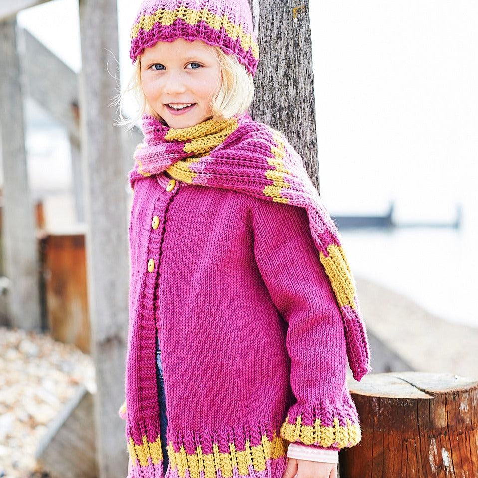 Stylecraft Kids Cardigan Scarf and Hat DK Knitting Pattern 9706